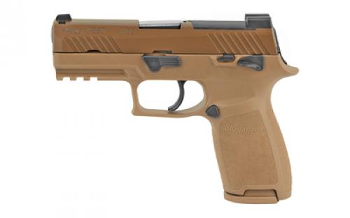 Sig Sauer Round M18, Striker Fired, Semi-automatic, Polymer Frame Pistol, 9MM, 3.9 Barrel, PVD Finish, Coyote Tan, SIGLITE Night Sights, Manual Thumb Safety, Optics Ready, 3 Magazines, (1) 17-Round and (2) 21-Round 320CA-9-M18-MS