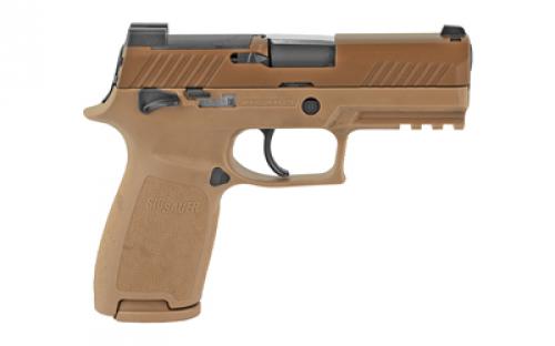 Sig Sauer Round M18, Striker Fired, Semi-automatic, Polymer Frame Pistol, 9MM, 3.9" Barrel, PVD Finish, Coyote Tan, SIGLITE Night Sights, Manual Thumb Safety, Optics Ready, 3 Magazines, (1) 17-Round and (2) 21-Round 320CA-9-M18-MS