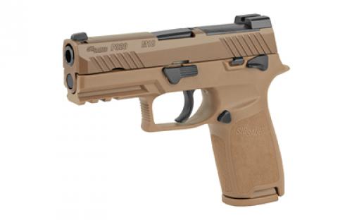 Sig Sauer Round M18, Striker Fired, Semi-automatic, Polymer Frame Pistol, 9MM, 3.9" Barrel, PVD Finish, Coyote Tan, SIGLITE Night Sights, Manual Thumb Safety, Optics Ready, 3 Magazines, (1) 17-Round and (2) 21-Round 320CA-9-M18-MS