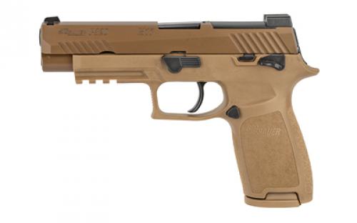 Sig Sauer P320, M17, Striker Fired, Semi-automatic, Polymer Frame, Full Size, 9MM, 4.7 Barrel, PVD Finish, Coyote Tan, SIGLITE Night Sights, Manual Thumb Safety, Optics Ready, 3 Magazines, (1) 17-Round and (2) 21-Round 320F-9-M17-MS
