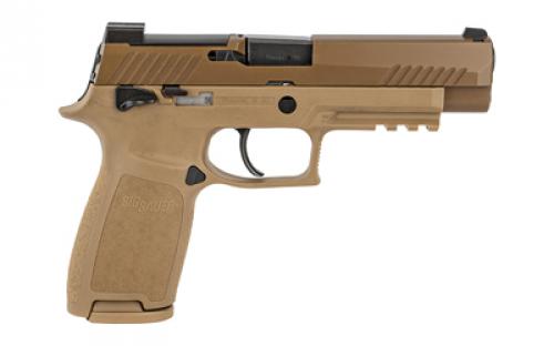 Sig Sauer P320, M17, Striker Fired, Semi-automatic, Polymer Frame, Full Size, 9MM, 4.7" Barrel, PVD Finish, Coyote Tan, SIGLITE Night Sights, Manual Thumb Safety, Optics Ready, 3 Magazines, (1) 17-Round and (2) 21-Round 320F-9-M17-MS