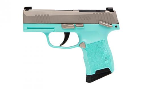 Sig Sauer P365, Striker Fired, Semi-automatic, Polymer Frame Pistol, Sub-Compact, 380 ACP, 3.1 Barrel, Turquoise Frame, Nickel Optics Ready Slide, SIGLITE Day/Night Sights, 10 Rounds, 2 Magazines 365-380-REB-MS