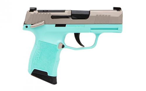 Sig Sauer P365, Striker Fired, Semi-automatic, Polymer Frame Pistol, Sub-Compact, 380 ACP, 3.1" Barrel, Turquoise Frame, Nickel Optics Ready Slide, SIGLITE Day/Night Sights, 10 Rounds, 2 Magazines 365-380-REB-MS
