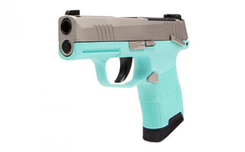 Sig Sauer P365, Striker Fired, Semi-automatic, Polymer Frame Pistol, Sub-Compact, 380 ACP, 3.1" Barrel, Turquoise Frame, Nickel Optics Ready Slide, SIGLITE Day/Night Sights, 10 Rounds, 2 Magazines 365-380-REB-MS