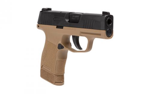 Sig Sauer P365, TALO, Tacpac, Striker Fired, Semi-automatic  Polymer Frame Sub-Compact, 9MM, 3.1" Barrel, Black Slide, Coyote Frame, Optic Ready, XRAY3 Night Sights, Ambi IWB/OWB Holster, 3 Magazines, (2) 12-Round and (1) 15-Round 365-9-RTXR3P-C-TACPAC