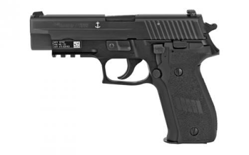 Sig Sauer P226, MK-25, Double Action/Single Action, Semi-automatic, Metal Frame Pistol, Full Size, 9MM, 4.4 Barrel, Alloy, Nitron Finish, Black, Polymer Grips, SIGLITE Night Sights, Decocker, 10 Rounds, Phosphate components, Engraved w/USN Anchor, 3 Magazines MK25-10
