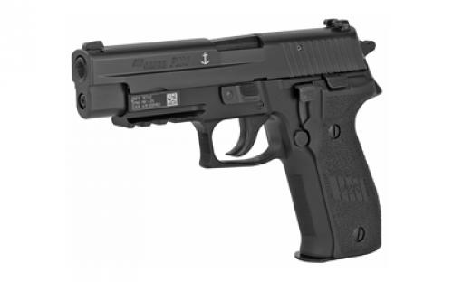 Sig Sauer P226, MK-25, Double Action/Single Action, Semi-automatic, Metal Frame Pistol, Full Size, 9MM, 4.4" Barrel, Alloy, Nitron Finish, Black, Polymer Grips, SIGLITE Night Sights, Decocker, 10 Rounds, Phosphate components, Engraved w/USN Anchor, 3 Magazines MK25-10