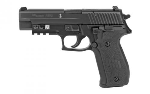 Sig Sauer P226, MK-25, Double Action/Single Action, Semi-automatic, Metal Frame Pistol, Full Size, 9MM, 4.4 Barrel, Alloy, Nitron Finish, Black, Polymer Grips, SIGLITE Night Sights, Decocker, 10 Rounds, Phosphate components, Engraved w/USN Anchor, 3 Magazines MK-25-CA