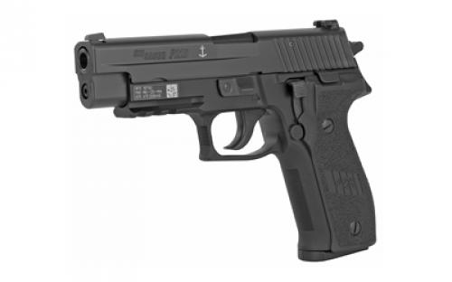 Sig Sauer P226, MK-25, Massachusetts Compliant, Double Action/Single Action, Semi-automatic, Metal Frame Pistol, Full Size, 9MM, 4.4" Barrel, Alloy, Nitron Finish, Black, Polymer Grips, SIGLITE Night Sights, Decocker, 10 Rounds, Phosphate components, Engraved w/USN Anchor, 3 Magazines MK-25-MA