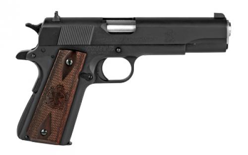 Springfield Mil-Spec, 1911, California Compliant, Single Action Only, Semi-automatic, Metal Frame Pistol, Full Size, 45 ACP, 5" Match Grade Barrel, Steel, Parkerized Finish, Black, Cocobolo Grips, 3 Dot Combat Sights, Manual Thumb Safety, 7 Rounds, 2 Magazines PB9108LCA