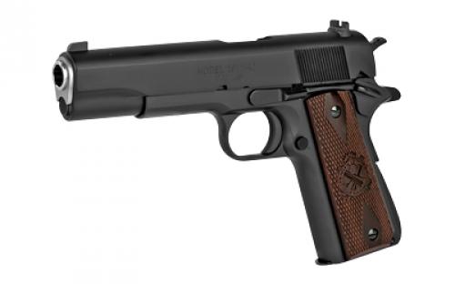 Springfield Mil-Spec, 1911, California Compliant, Single Action Only, Semi-automatic, Metal Frame Pistol, Full Size, 45 ACP, 5" Match Grade Barrel, Steel, Parkerized Finish, Black, Cocobolo Grips, 3 Dot Combat Sights, Manual Thumb Safety, 7 Rounds, 2 Magazines PB9108LCA