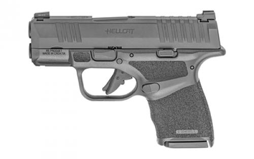 Springfield Hellcat, Striker Fired, Semi-automatic, Polymer Frame Pistol, Sub-Compact, 9MM, 3 Hammer Forged Barrel, Melonite Finish, Black, Textured Grip, Tritium Front Sight, Tactical Rack Rear Sight, 10 Rounds, 2 Magazines HC9319BLC