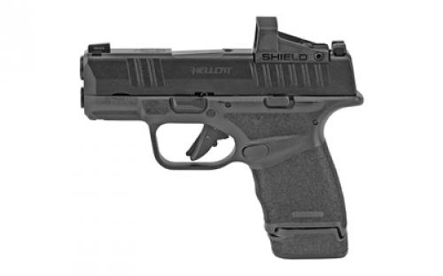 Springfield Hellcat, Striker Fired, Semi-automatic, Polymer Frame Pistol, Micro-Compact, 9MM, 3.8 Hammer Forged Barrel, Melonite Finish, Black, Textured Grips, Front Tritium Night Sight, Tactical Rack U-Notch Rear Sight, Shield SMSc Reflex Sight, 2 Magazines, (1) 11-Round and (1) 13-Round HC9319BOSPSMSC