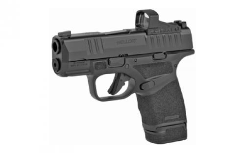 Springfield Hellcat, Striker Fired, Semi-automatic, Polymer Frame Pistol, Micro-Compact, 9MM, 3.8" Hammer Forged Barrel, Melonite Finish, Black, Textured Grips, Front Tritium Night Sight, Tactical Rack U-Notch Rear Sight, Shield SMSc Reflex Sight, 2 Magazines, (1) 11-Round and (1) 13-Round HC9319BOSPSMSC