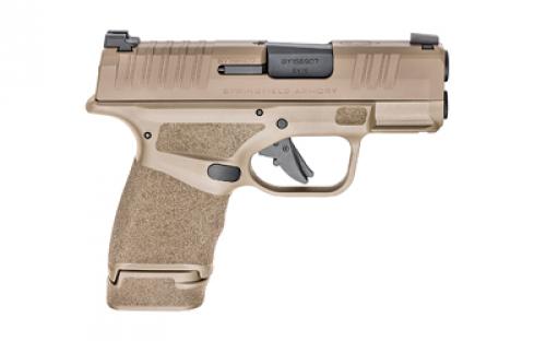 Springfield Hellcat, Striker Fired, Semi-automatic, Polymer Frame Pistol, Micro-Compact, 9MM, 3" Hammer Forged Barrel, Cerakote Finish, Desert Flat Dark Earth, Textured Grips, Tritium/Luminescent Front Sight, Tactical Rack U-Notch Rear Sight, 5 Magazines, (4) 11-Round and (1) 13-Round, Includes Range Bag HC9319FGU23