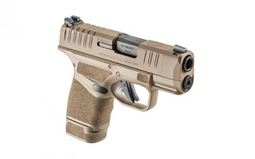 Springfield Hellcat, Striker Fired, Semi-automatic, Polymer Frame Pistol, Micro-Compact, 9MM, 3" Hammer Forged Barrel, Cerakote Finish, Desert Flat Dark Earth, Textured Grips, Tritium/Luminescent Front Sight, Tactical Rack U-Notch Rear Sight, 5 Magazines, (4) 11-Round and (1) 13-Round, Includes Range Bag HC9319FGU23