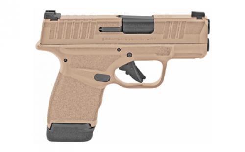 Springfield Hellcat, Striker Fired, Semi-automatic, Polymer Frame Pistol, Micro-Compact, 9MM, 3" Hammer Forged Barrel, Cerakote Finish, Desert FDE, Textured Grips, Tritium/Luminescent Front Sight, Tactical Rack U-Notch Rear Sight, 2 Magazines, (1) 11-Round and (1) 13-Round HC9319F
