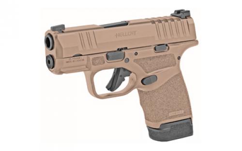 Springfield Hellcat, Striker Fired, Semi-automatic, Polymer Frame Pistol, Micro-Compact, 9MM, 3" Hammer Forged Barrel, Cerakote Finish, Desert FDE, Textured Grips, Tritium/Luminescent Front Sight, Tactical Rack U-Notch Rear Sight, 2 Magazines, (1) 11-Round and (1) 13-Round HC9319F