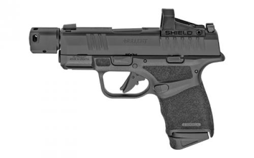 Springfield Hellcat, RDP, Semi- Automatic, Striker Fired, Polymer Frame Pistol, Micro-Compact, 9MM, 3.8 Hammer Forged Barrel, Melonite Finish, Black, Textured Grips, Front Tritium Night Sight, Tactical Rack U-Notch Rear Sight, Compensator, Shield SMSc Reflex Sight, 2 Magazines, (1) 11-Round and (1) 13-Round HC9389BTOSPSMSC