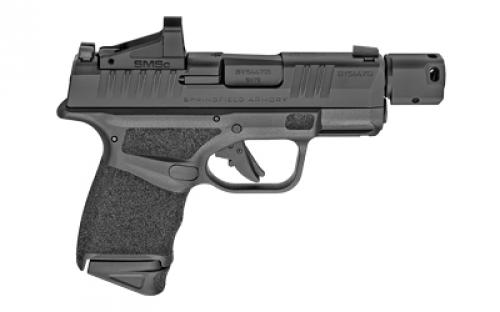 Springfield Hellcat, RDP, Semi- Automatic, Striker Fired, Polymer Frame Pistol, Micro-Compact, 9MM, 3.8" Hammer Forged Barrel, Melonite Finish, Black, Textured Grips, Front Tritium Night Sight, Tactical Rack U-Notch Rear Sight, Compensator, Shield SMSc Reflex Sight, 2 Magazines, (1) 11-Round and (1) 13-Round HC9389BTOSPSMSC