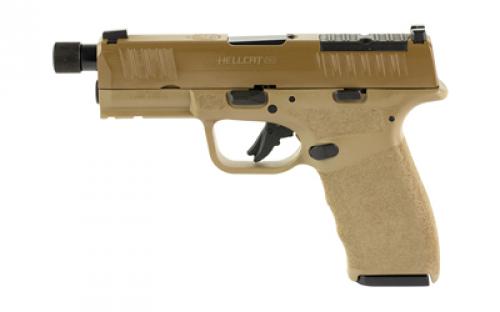 Springfield Hellcat Pro OSP, Striker Fired, Semi-automatic, Polymer Frame Pistol, 9MM, 4.4 Hammer Forged Barrel, Threaded 1/2x28, Optics Ready Slide, Cerakote Finish, Desert Flat Dark Earth, Textured Grip, Tritium Front Sight, Tactical Rack U-Notch Rear Sight, 2 Magazines, (1)-17 Round and (1)-15 Round HCP9449FTOSP