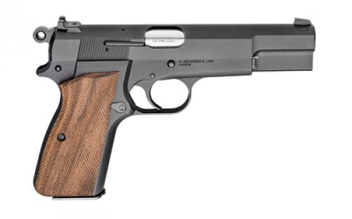 Springfield SA-35, Single Action, Semi-automatic, Metal Frame Pistol, Full Size, 9MM, 4.7" Forged Barrel, Forged Carbon Steel, Blue Finish, Checkered Walnut Grips, White Dot Front Sight and Serrated Tactical Rack Rear Sight, Factory Tuned Trigger, Manual Thumb Safety, 15 Rounds, 1 Magazine, Weighs 31.5 Oz., 7.8" Length HP9201