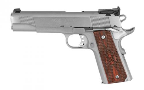 Springfield Target, 1911, Single Action Only, Semi-automatic, Metal Frame Pistol, Full Size, 9MM, 5 Match Grade Barrel, Steel, Stainless Finish, Wood Grips, Adjustable Sights, Manual Thumb Safety, 9 Rounds, 2 Magazines PI9134LCA