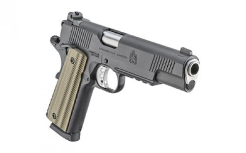 Springfield Operator 1911, Semi-automatic Pistol, Full Size, 45 ACP, 5" Match Grade Barrel, Stainless Steel, Cerakote Finish, Black, G10 VZ Grips, Tritium Front Sight With Tactical Rack White Dot Rear Sight, Ambidextrous Thumb Safety, 8 Rounds, 2 Magazines PO9230