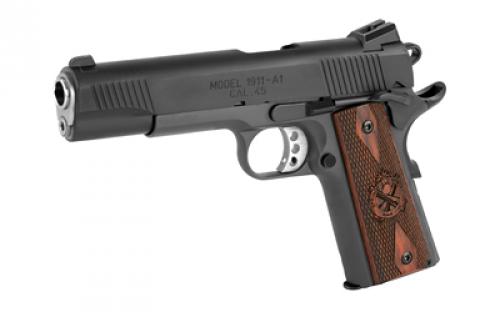 Springfield Loaded, 1911, California Compliant, Single Action Only, Semi-automatic, Metal Frame Pistol, Full Size, 45 ACP, 5" Match Grade Barrel, Steel, Parkerized Finish, Black, Cocobolo Grips, Tritium Night Sights, Ambidextrous Thumb Safety, 7 Rounds, 2 Magazines PX9109LCA