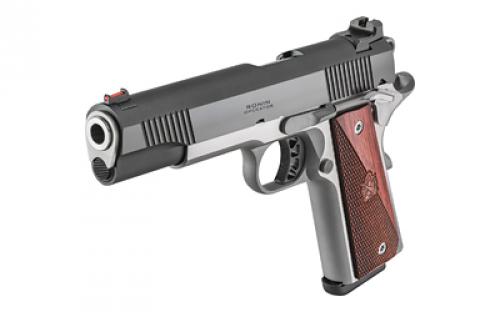 Springfield Ronin, 1911, Single Action Only, Semi-automatic, Full Size, 45 ACP, 5" Match Grade Barrel, Steel, Blued Slide, Stainless Frame, Wood Grips, Fiber Optic Front Sight, Tactical Rack White Dot Rear Sight, Manual Thumb Safety, 8 Rounds, 2 Magazines, BLEM (Scratches on Frame and Slide) PX9120L