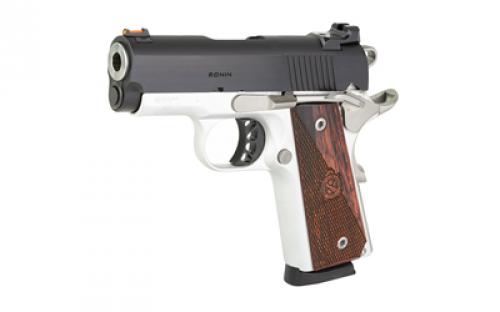 Springfield Ronin EMP, 1911, Semi-automatic, Metal Frame Pistol, Compact, 9MM, 3" Barrel, Blued Slide, Stainless Frame, Wood Grips, Fiber Optic Front Sight, 9 Rounds, One Magazine PX9123L