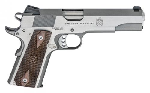 Springfield Garrison, 1911, Single Action Only, Semi-automatic, Metal Frame Pistol, Full Size, 9MM, 5" Match Grade Barrel, Stainless Steel Finish, Wood Grips, 3-Dot Combat Sights, Manual Thumb Safety, Grip Safety, 9 Rounds, 1 Magazine PX9419S