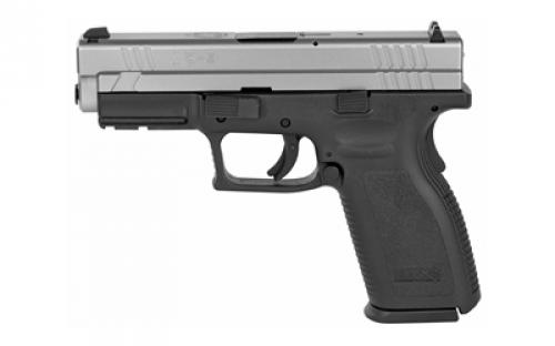 Springfield XD9, Striker Fired, Semi-automatic, Polymer Frame Pistol, Full Size, 9MM, 4 Barrel, Melonite Finish, Stainless Slide, Black Frame, Fixed Sights, 10 Rounds, 2 Magazines XD9301