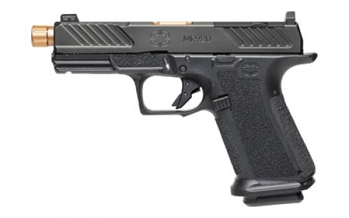 Shadow Systems MR920 Combat, Striker Fired, Semi-automatic, Polymer Frame Pistol, Compact, 9MM, 4.5 Bronze Spiral Fluted Barrel, Threaded, Nitride Finish Combat Slide, Black, Optics Ready, Flat Faced Trigger, Trigger Safety, Front Tritium Night Sight, 15 Rounds, 2 Magazines, Includes Optics kit, Atache Case, Flared Magwell, Grip Kit, Shadow Systems Tool SS-1003