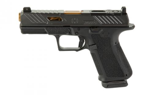 Shadow Systems MR920 Elite, Striker Fired, Semi-automatic, Polymer Frame Pistol, Compact, 9MM, 4 Bronze Spiral and Fluted Barrel, Nitride Finish Elite Slide, Black, Optics Ready, Flat Flaced Trigger Safety, Tritium Front Night Sight, 15 Rounds, 2 Magazines, Includes Optics Kit, Grip Kit, Attache Case, Flared Magwell, Shadow Systems Tool SS-1011