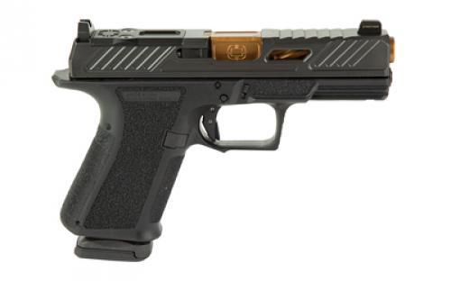 Shadow Systems MR920 Elite, Striker Fired, Semi-automatic, Polymer Frame Pistol, Compact, 9MM, 4" Bronze Spiral and Fluted Barrel, Nitride Finish Elite Slide, Black, Optics Ready, Flat Flaced Trigger Safety, Tritium Front Night Sight, 15 Rounds, 2 Magazines, Includes Optics Kit, Grip Kit, Attache Case, Flared Magwell, Shadow Systems Tool SS-1011