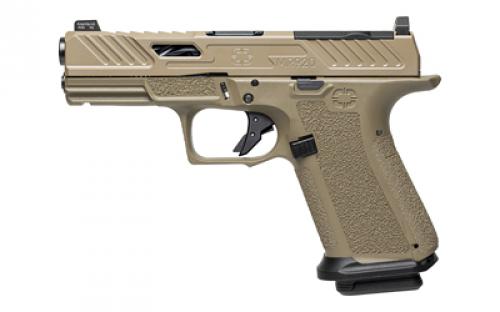 Shadow Systems MR920 Elite, Striker Fired, Semi-automatic, Polymer Frame Pistol, Compact, 9MM, 4 Black Spiral and Fluted Barrel, Nitride Finish Elite Slide, Flat Dark Earth, Optics Ready, Flat Faced Trigger, Tritium Front Night Sight, 15 Rounds, 2 Magazines, Includes Optics Kit, Grip Kit, Attache Case, Flared Magwell, Shadow Systems Tool SS-1024