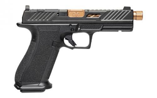Shadow Systems DR920 Elite, Striker Fired, Semi-automatic, Polymer Frame Pistol, Full Size, 9MM, 5" Bronze Spiral and Fluted Barrel, Threaded, Nitride Finish Slide, Black, Optics Ready, Flat Faced Trigger, Trigger Safety, Tritium Front Night Sight, 17 Rounds, 2 Magazines, Includes Optics Kit, Grip Kit, Attache Case, Flared Magwell, Shadow Systems Tool SS-2009