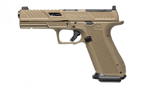 Shadow Systems DR920 Elite, Striker Fired, Semi-automatic, Polymer Frame Pistol, Full Size, 9MM, 4.5 Black Spiral and Fluted Barrel, Nitride Finish Slide, Flat Dark Earth, Optics Ready, Flat Faced Trigger, Trigger Safety, Tritium Front Night Sight, 17 Rounds, 2 Magazines, Includes Optics Kit, Grip Kit, Attache Case, Flared Magwell, Shadow Systems Tool SS-2024