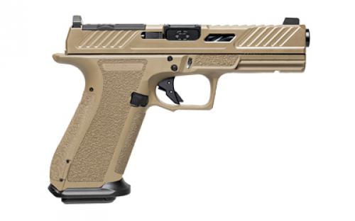 Shadow Systems DR920 Elite, Striker Fired, Semi-automatic, Polymer Frame Pistol, Full Size, 9MM, 4.5" Black Spiral and Fluted Barrel, Nitride Finish Slide, Flat Dark Earth, Optics Ready, Flat Faced Trigger, Trigger Safety, Tritium Front Night Sight, 17 Rounds, 2 Magazines, Includes Optics Kit, Grip Kit, Attache Case, Flared Magwell, Shadow Systems Tool SS-2024
