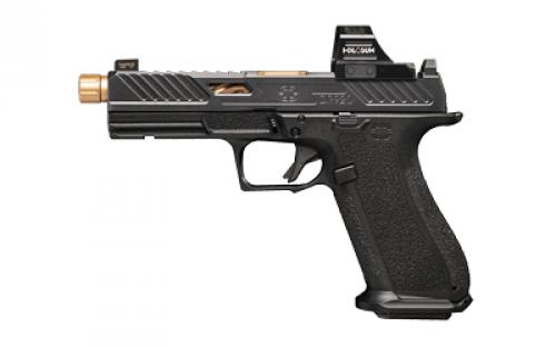 Shadow Systems DR920 Elite, Striker Fired, Semi-automatic, Polymer Frame Pistol, Fullsize, 9MM, 4.8 Bronze Spiral Fluted Barrel with Integrated Compensator, Black Slide and Frame, Holosun  507c Red Dot, Flat Faced Trigger, Trigger Safety, Front Tritium Night Sight, 17 Rounds, 2 Magazines, Includes Optics Kit, Atache Case, Flared Magwell, Grip Kit, Shadow Systems Tool SS-2211-H