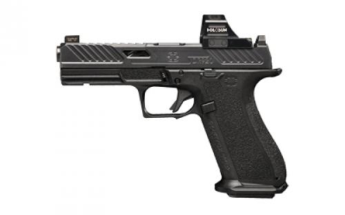 Shadow Systems DR920 Elite, Striker Fired, Semi-automatic, Polymer Frame Pistol, Fullsize, 9MM, 4.8 Black Spiral Fluted Barrel with Integrated Compensator, Black Slide and Frame, Holosun  507c Red Dot, Flat Faced Trigger, Trigger Safety, Front Tritium Night Sight, 17 Rounds, 2 Magazines, Includes Optics Kit, Atache Case, Flared Magwell, Grip Kit, Shadow Systems Tool SS-2212-H