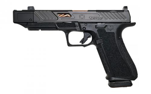 Shadow Systems DR920P Elite, Striker Fired, Semi-automatic Pistol, Full Size, 9mm, 4.8 Threaded Spiral Fluted Barrel, Compensator, Polymer Frame, Nitride Finish, Black, Front Night Sight, Trigger Safety, 17 Rounds, Includes 2 Magazines, Optics Kit, Grip Kit, Attache Case, Magwell, Shadow Systems Tool, Right Hand SS-2212