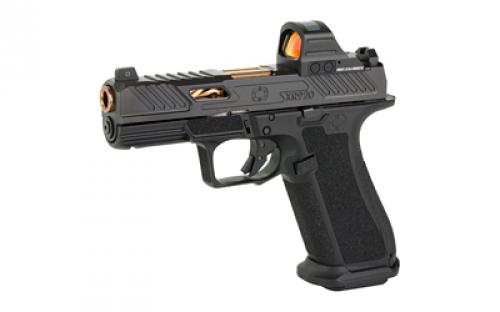 Shadow Systems XR920 Elite, Striker Fired, Semi-automatic, Polymer Frame Pistol, Compact, 9MM, 4" Bronze Spiral Fluted Barrel, Nitride Finish Slide, Black, Holosun 507c Red Dot, Flat Faced Trigger, Trigger Safety , Front Tritium Night Sight, 17 Rounds, 2 Magazines, Includes Optics Kit, Atache Case, Flared Magwell, Grip Kit, Shadow Systems Tool SS-3011-H