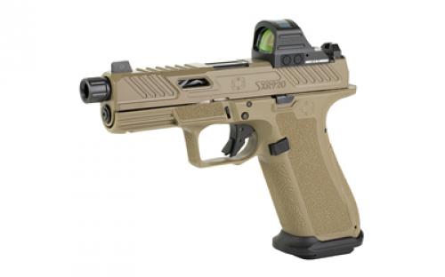 Shadow Systems XR920 Elite, Striker Fired, Semi-automatic, Polymer Frame Pistol, Fullsize, 9MM, 4.5" Black Spiral Fluted Threaded Barrel, Flat Dark Earth Slide and Frame, Holosun  507c Red Dot, Flat Faced Trigger, Trigger Safety, Front Tritium Night Sight, 17 Rounds, 2 Magazines, Includes Optics Kit, Atache Case, Flared Magwell, Grip Kit, Shadow Systems Tool SS-3022-H