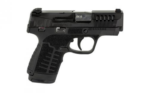 Savage Stance MC9MS, Striker Fired, Semi-automatic, Polymer Frame Pistol, Compact, 9MM, 3.2" Stainless Steel Barrel, Melonite Finish, Black, Manual Thumb Safety, 3 Dot Sights, 8 Rounds, 2 Magazines, (1)-8 Rounds and (1)-7 Rounds, Includes Two 18 Degree Backstraps, Ambidextrous 67000