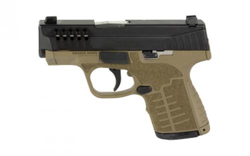 Savage Stance MC9, Striker Fired, Semi-automatic, Polymer Frame Pistol, Compact, 9MM, 3.2 Stainless Steel Barrel, Melonite Finish, Flat Dark Earth, No Thumb Safety, TruGlo Front & Night Sight Rear, 9 Rounds, 2 Magazines, (1)-8 Rounds and (1)-7 Rounds, Includes Two 18 Degree Backstraps, Ambidextrous 67007