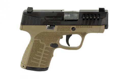 Savage Stance MC9, Striker Fired, Semi-automatic, Polymer Frame Pistol, Compact, 9MM, 3.2" Stainless Steel Barrel, Melonite Finish, Flat Dark Earth, No Thumb Safety, TruGlo Front & Night Sight Rear, 9 Rounds, 2 Magazines, (1)-8 Rounds and (1)-7 Rounds, Includes Two 18 Degree Backstraps, Ambidextrous 67007