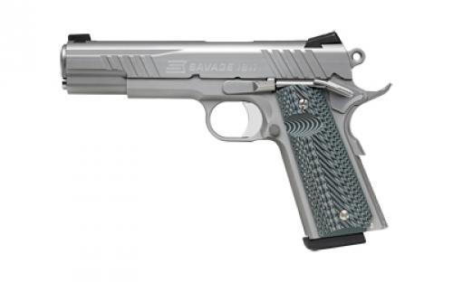 Savage Savage 1911, Semi-automatic, Single Action, Metal Frame Pistol, Full Size, 45 ACP, 5 Barrel, G10 Grips, Stainless Steel Finish, White Dot Front Sight With Adjustable Rear Sight, Manual Safety, 8 Rounds, 1 Magazine 67202