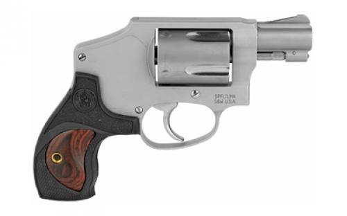Smith & Wesson Model 642, Performance Center, Double Action Only, Metal Frame Revolver, J-Frame, 38 Special +P, 1.875" Barrel, Stainless Steel, Custom Synthetic Grip with Wood inserts, Fixed Sights, 5 Rounds, High Bright Polished Cylinder Flutes, Polished Thumbpiece and Side Plate Screws, Chrome Plated Polished Trigger, Cylinder Cut for Full Moon Clips 10186